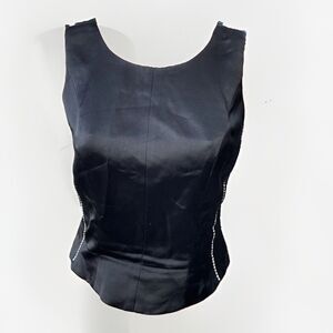 John Murrough Black Satin Evening Top Size S Formal Blouse Rhinestone Zip Fitted